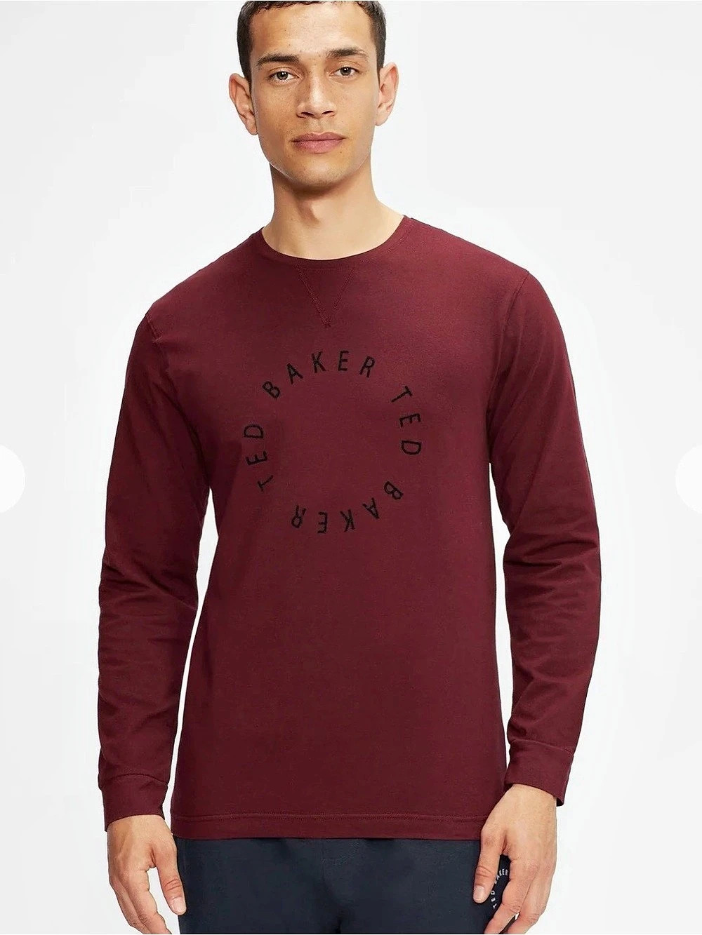 Ted Baker London Men's Burgundy Long Sleeve Lounge Logo Tee Shirt Size L